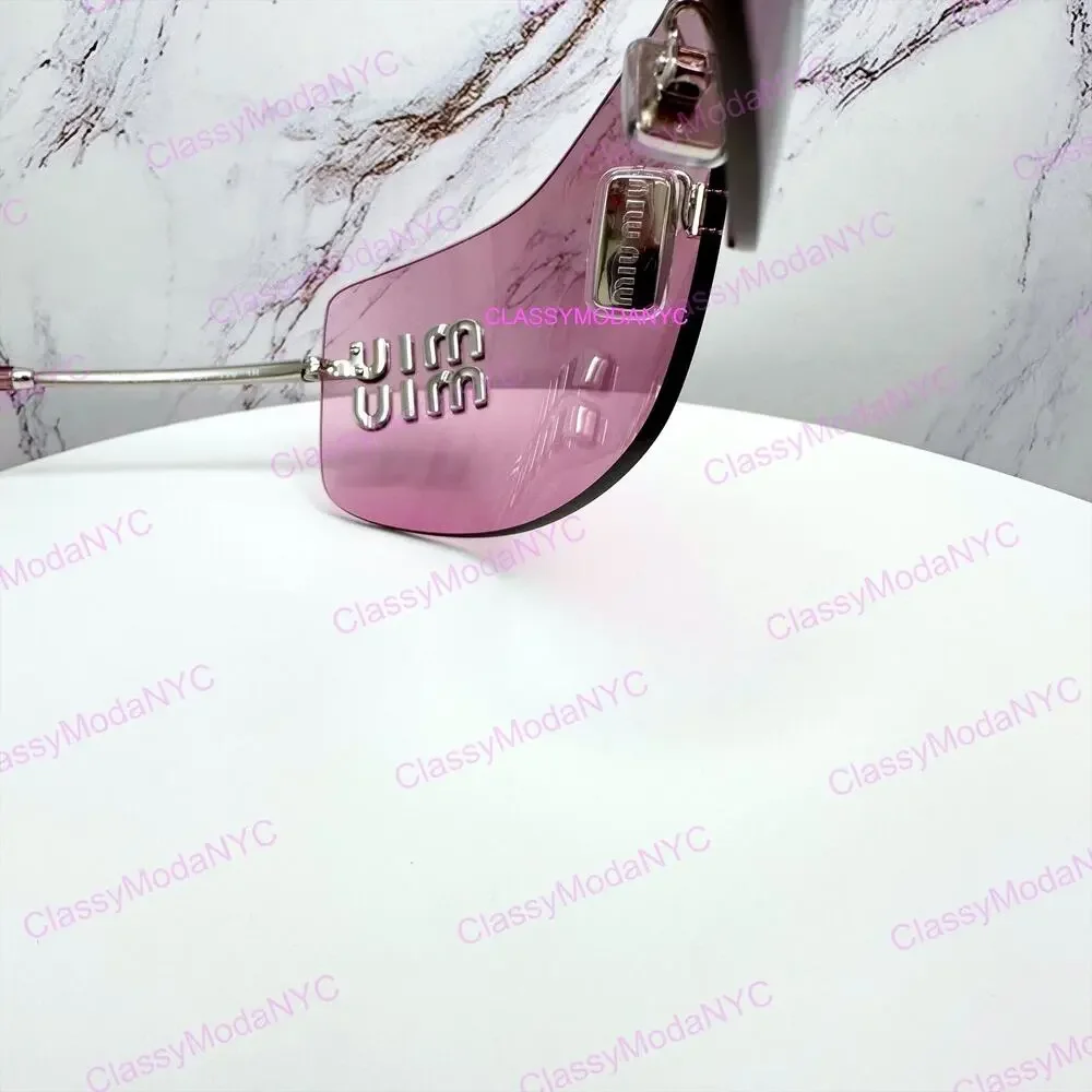 New MIU MIU Sunglasses Aube Silver Pink Mirror Rimless Wrap Authentic Womens